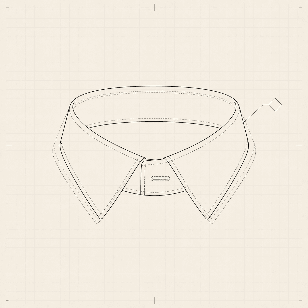A collar drawn twice, the original dotted and the correction solid, with a diamond marker
