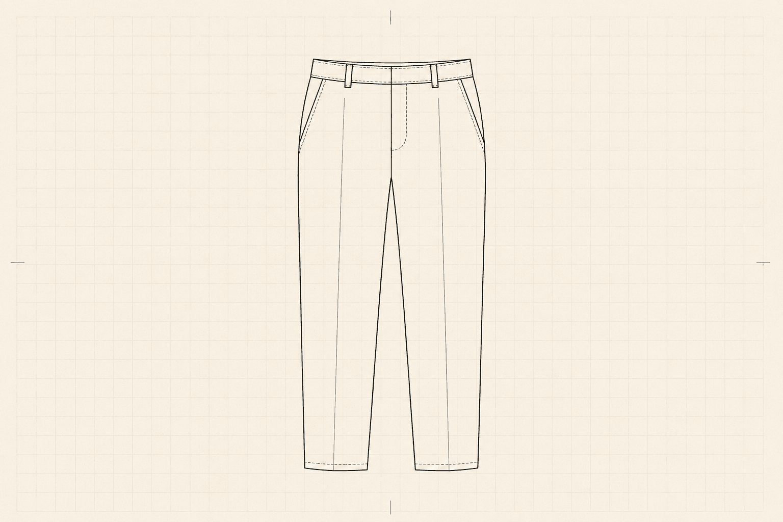 Technical flat of tailored trousers with slant pockets and a fly closure