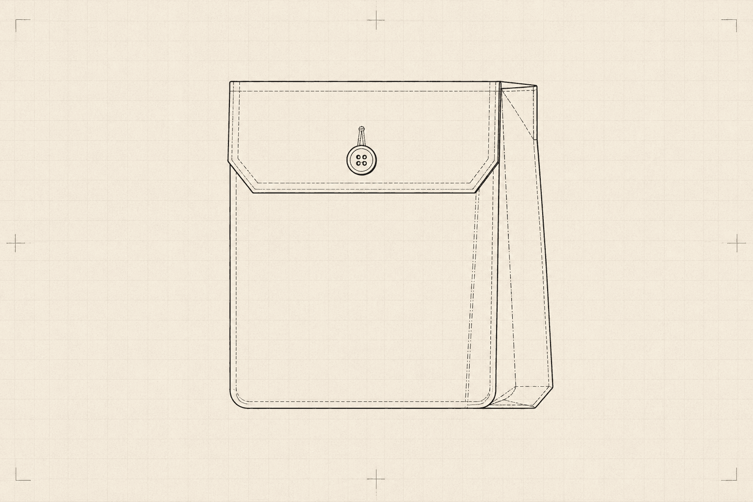 Construction study of a bellows cargo pocket with the side gusset folded out